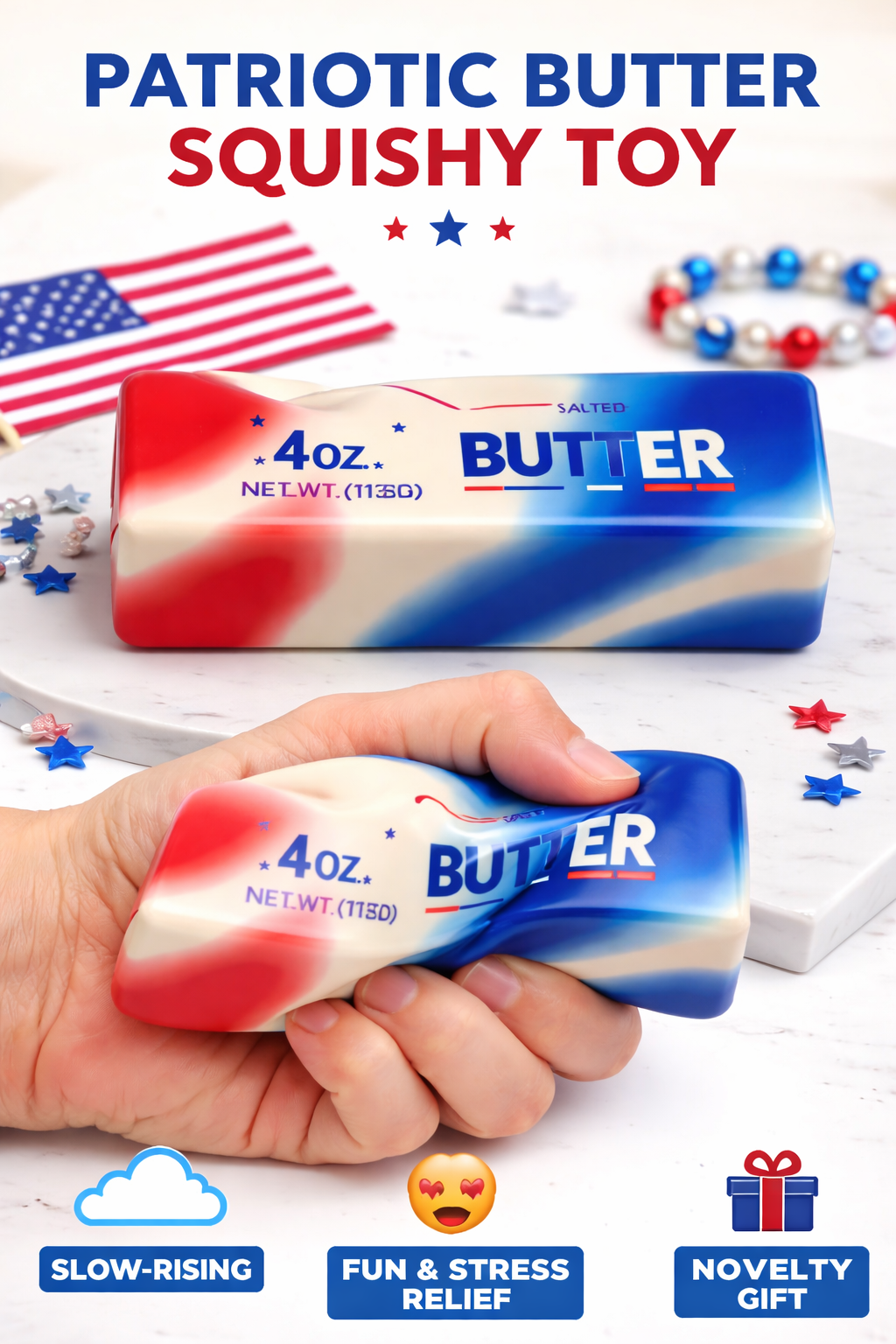 USA Patriotic Butter Squishy Toy - 2 Options - Shipping 5/24