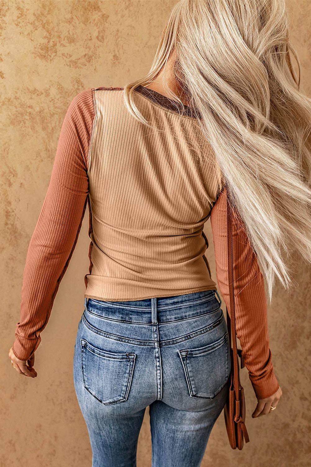 Exposed Seam Ribbed Knit Top