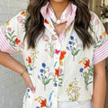 Floral Striped Button Top