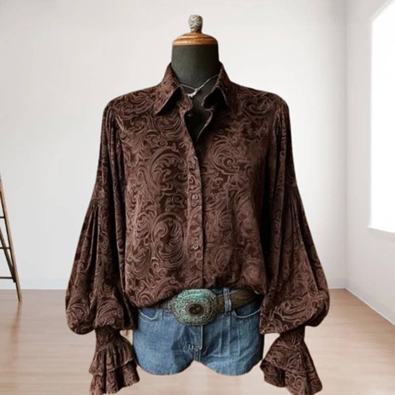 Velvet Vintage Button-Up with Bell Sleeves