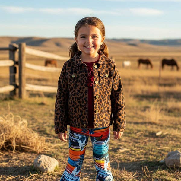 Girls Leopard Denim Jacket