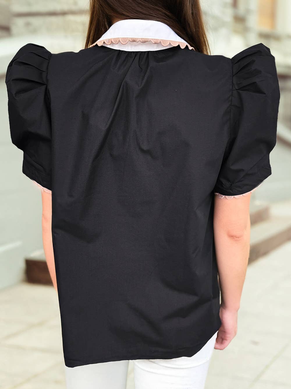 Ricrac Trim Patchwork Collared Blouse