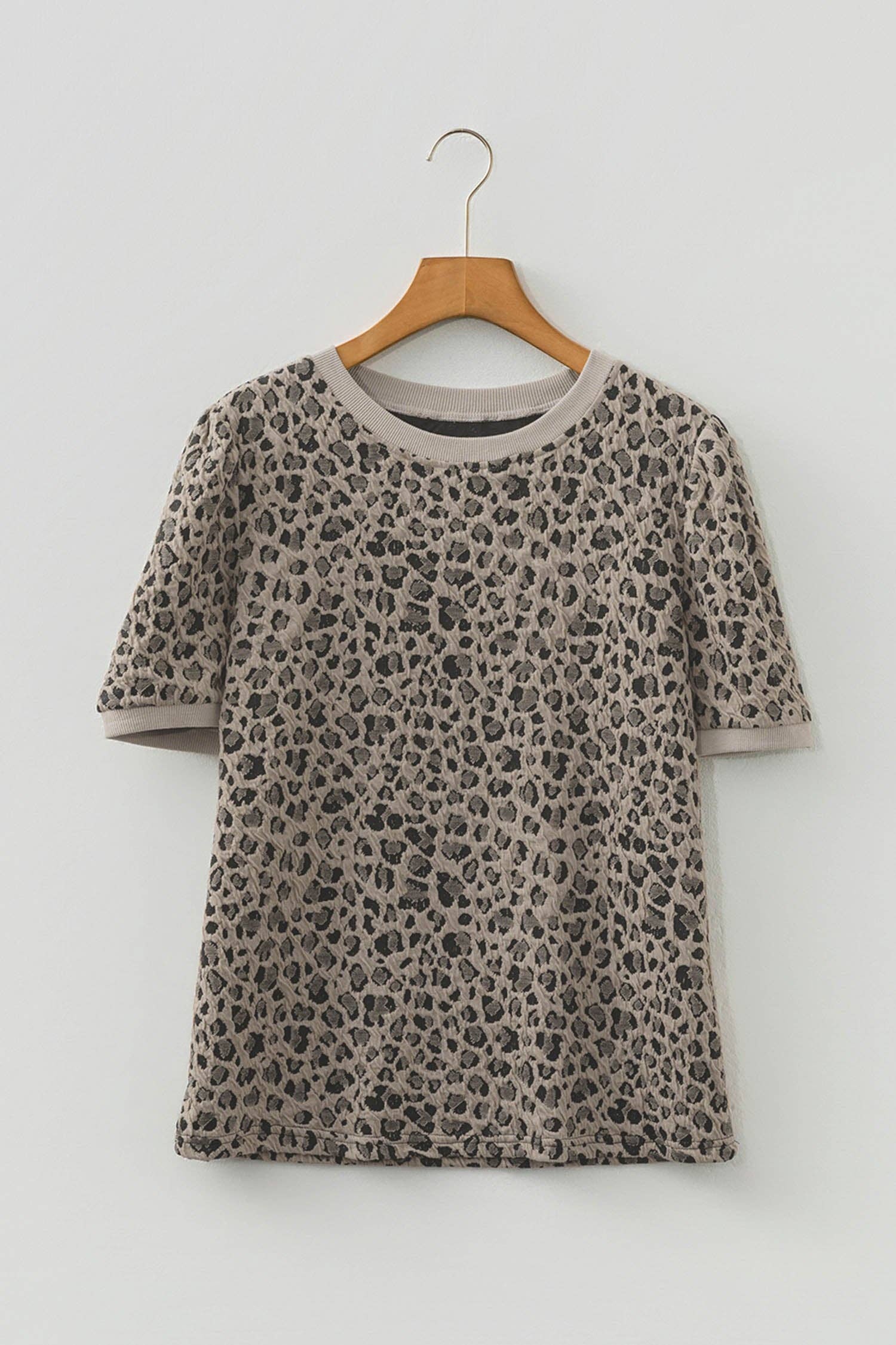 Textured Leopard Crew Neck Top - Ship Aug 1