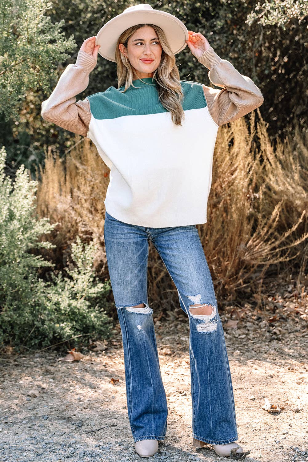 Teal Colorblock Sweater