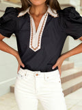 Ricrac Trim Patchwork Collared Blouse