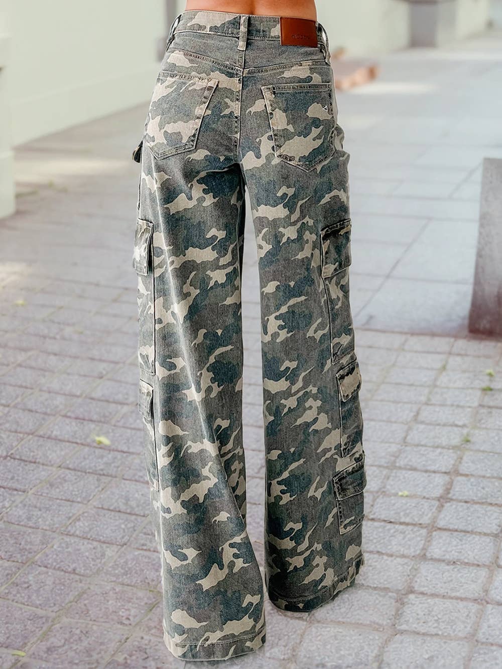 Camo Denim Wide Leg Jeans