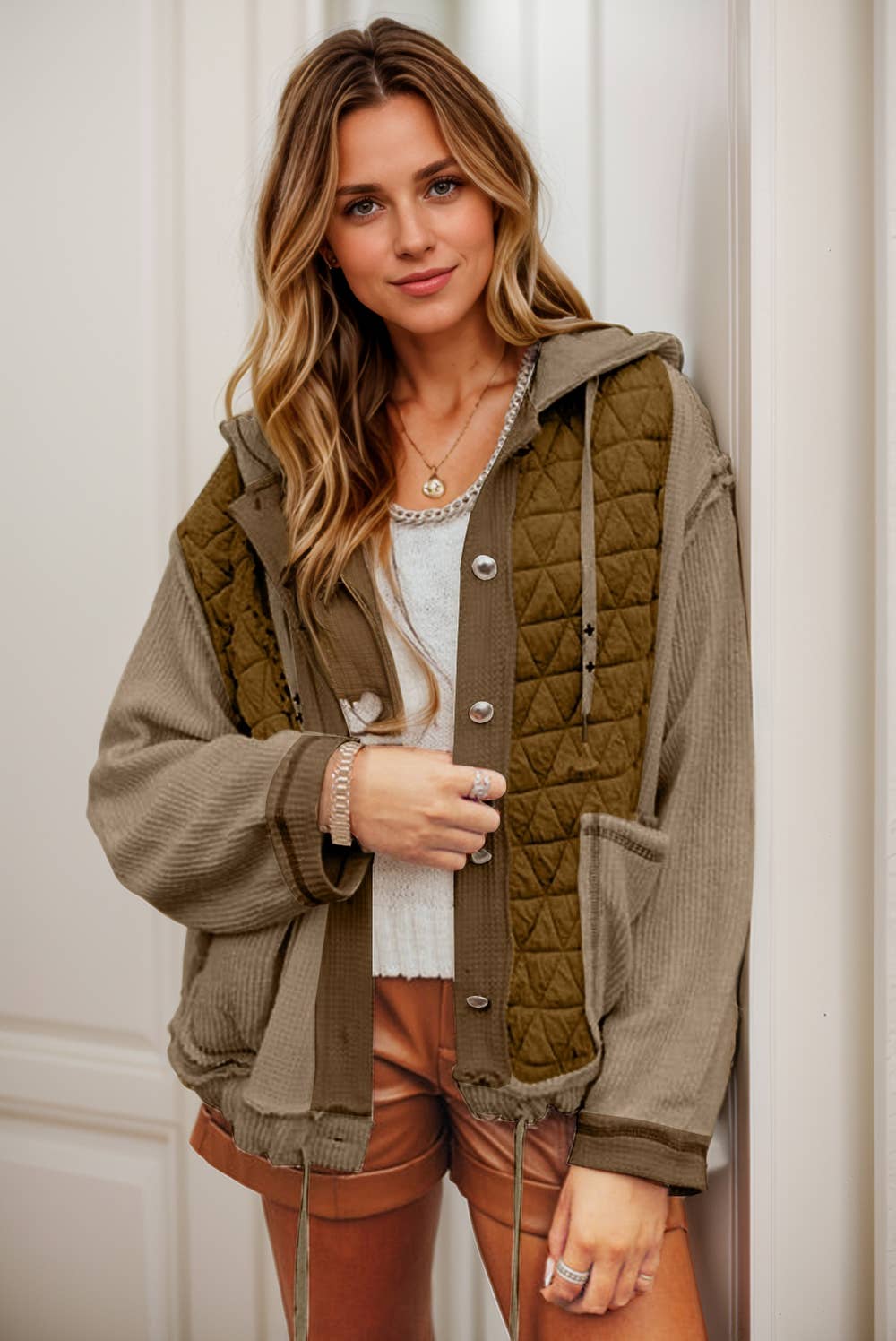 Quilted Patchwork Hooded Jacket