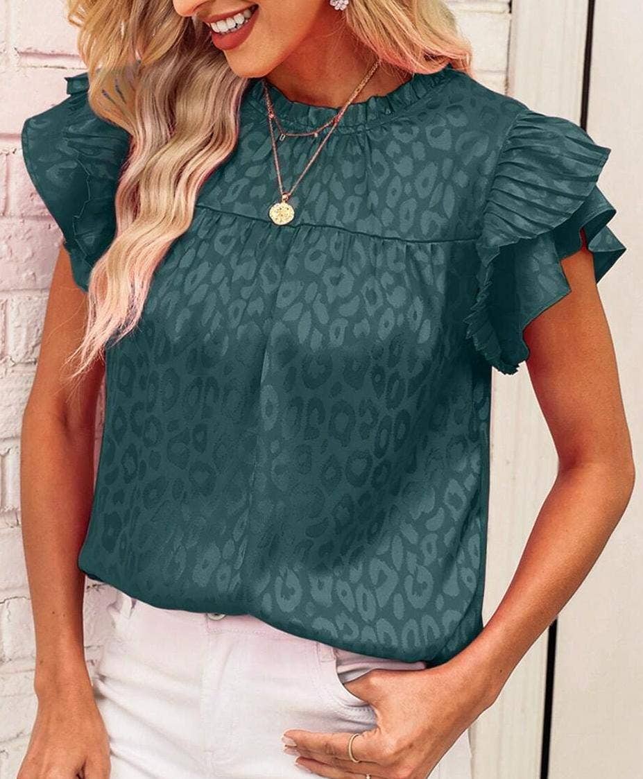 Leopard Print Ruffle Sleeve Blouse