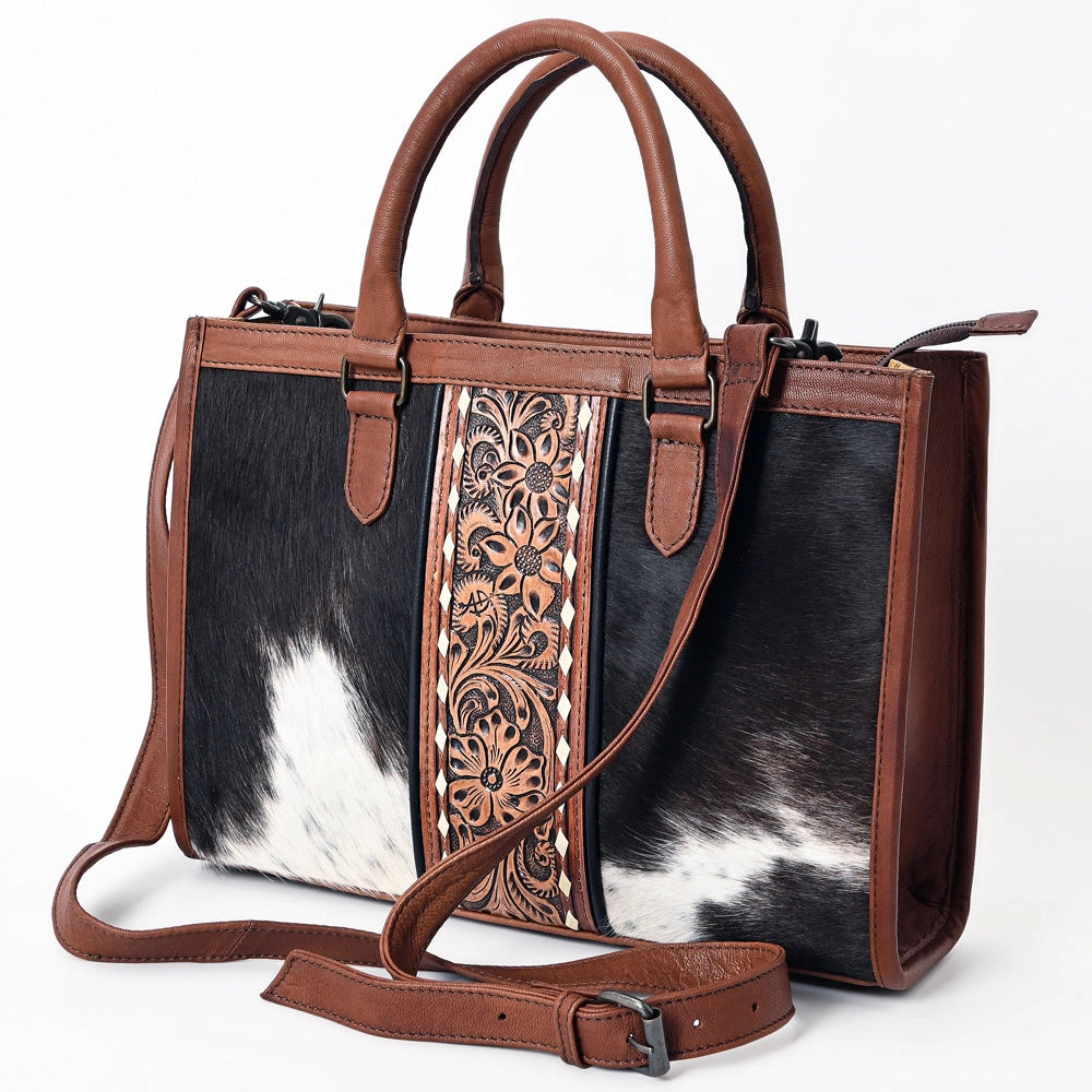 Genuine Leather & Cowhide Tote w/ Concealed Carry Pocket
