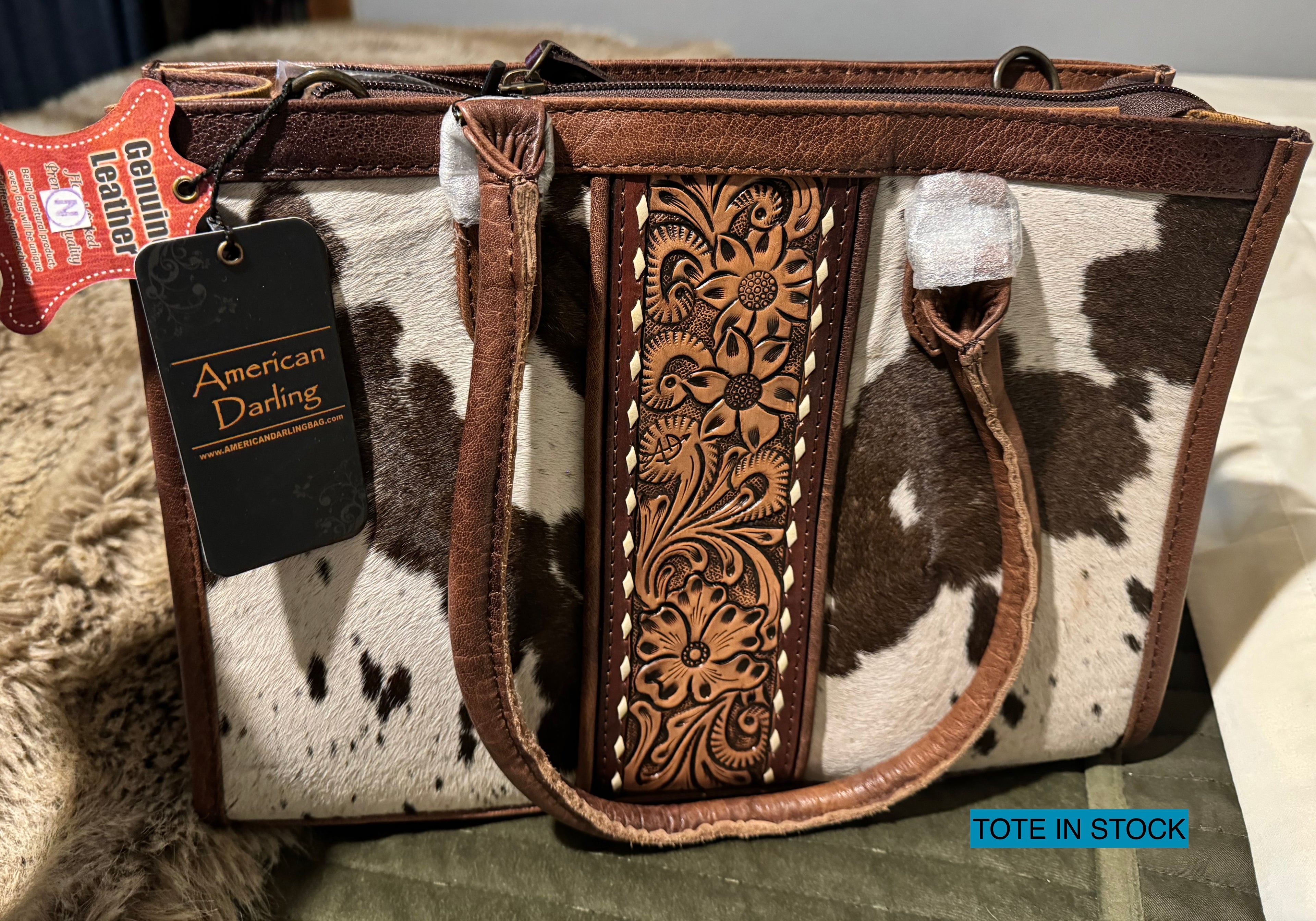 Genuine Leather & Cowhide Tote w/ Concealed Carry Pocket