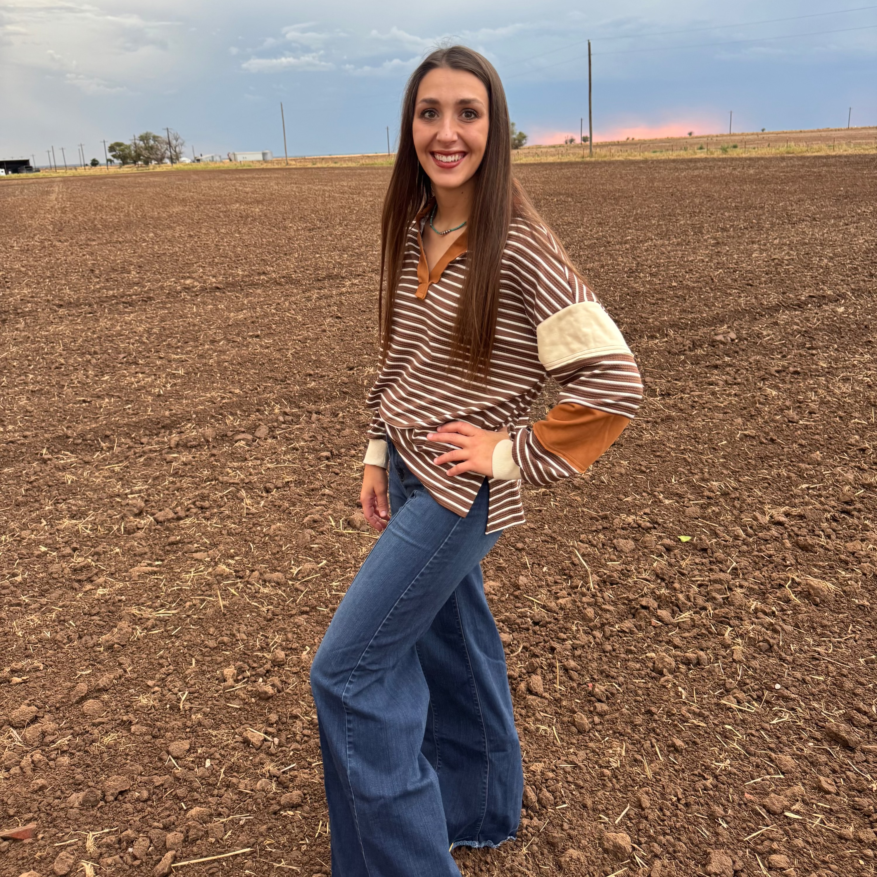 Brown Striped Pullover Top