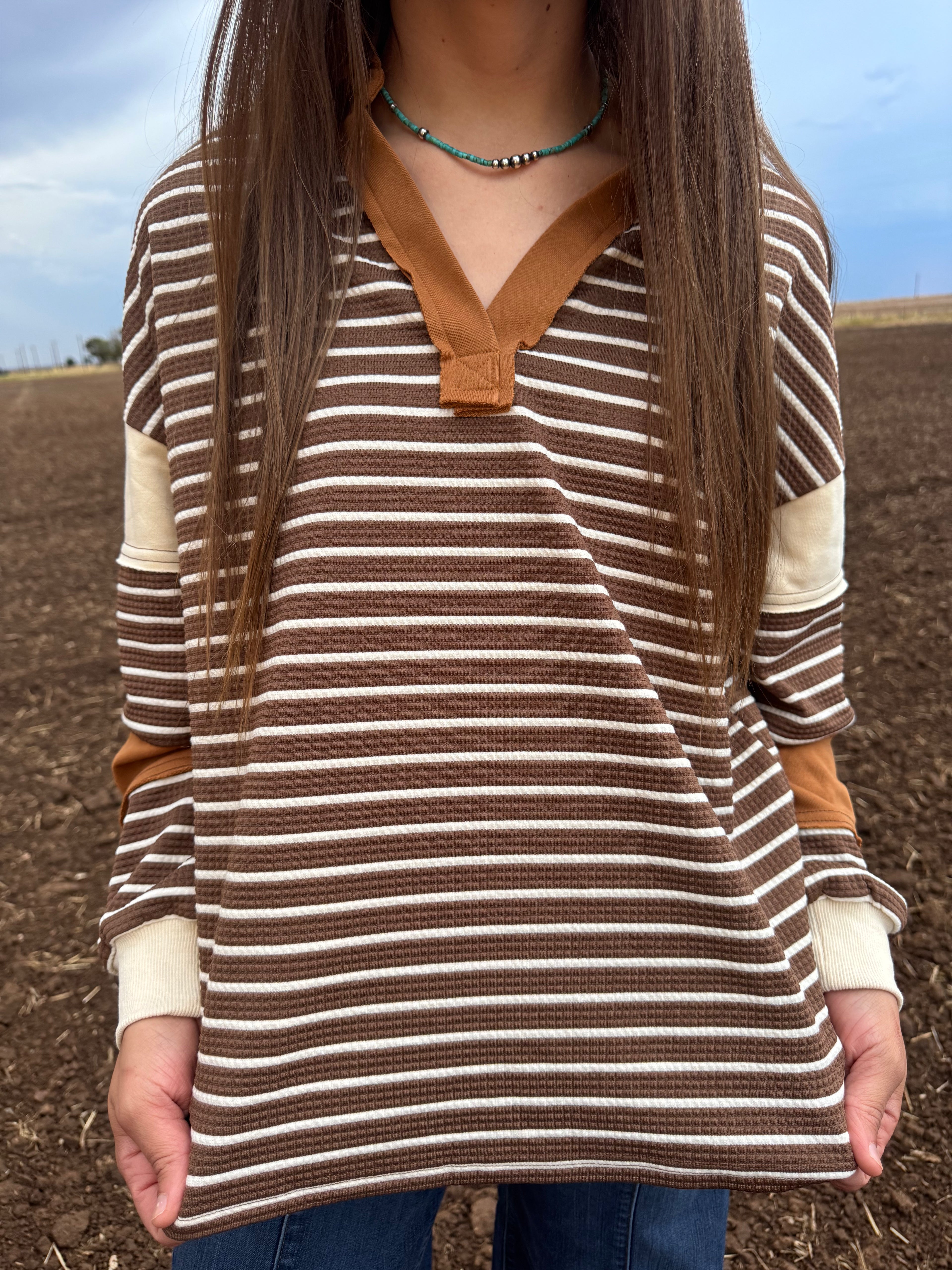 Brown Striped Pullover Top