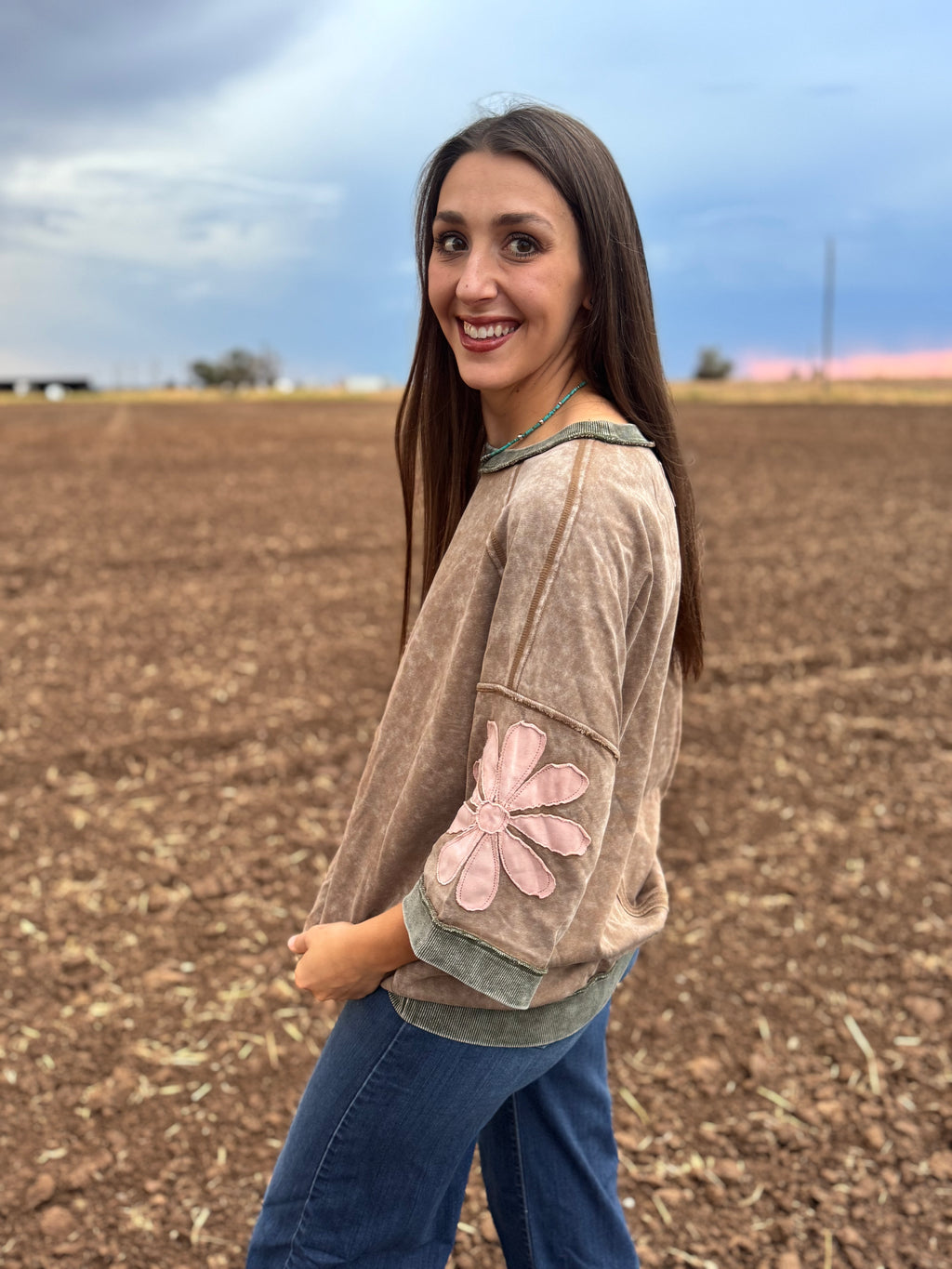 Western Mineral Wash Floral Sleeve Top