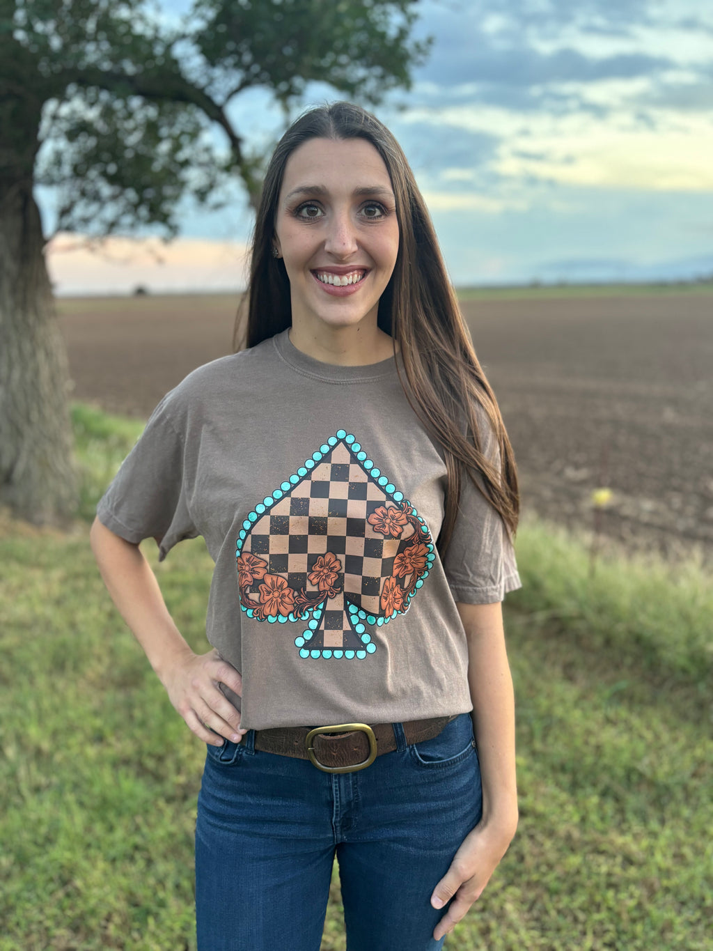 Turqoise & Brown Leather Spade Tee