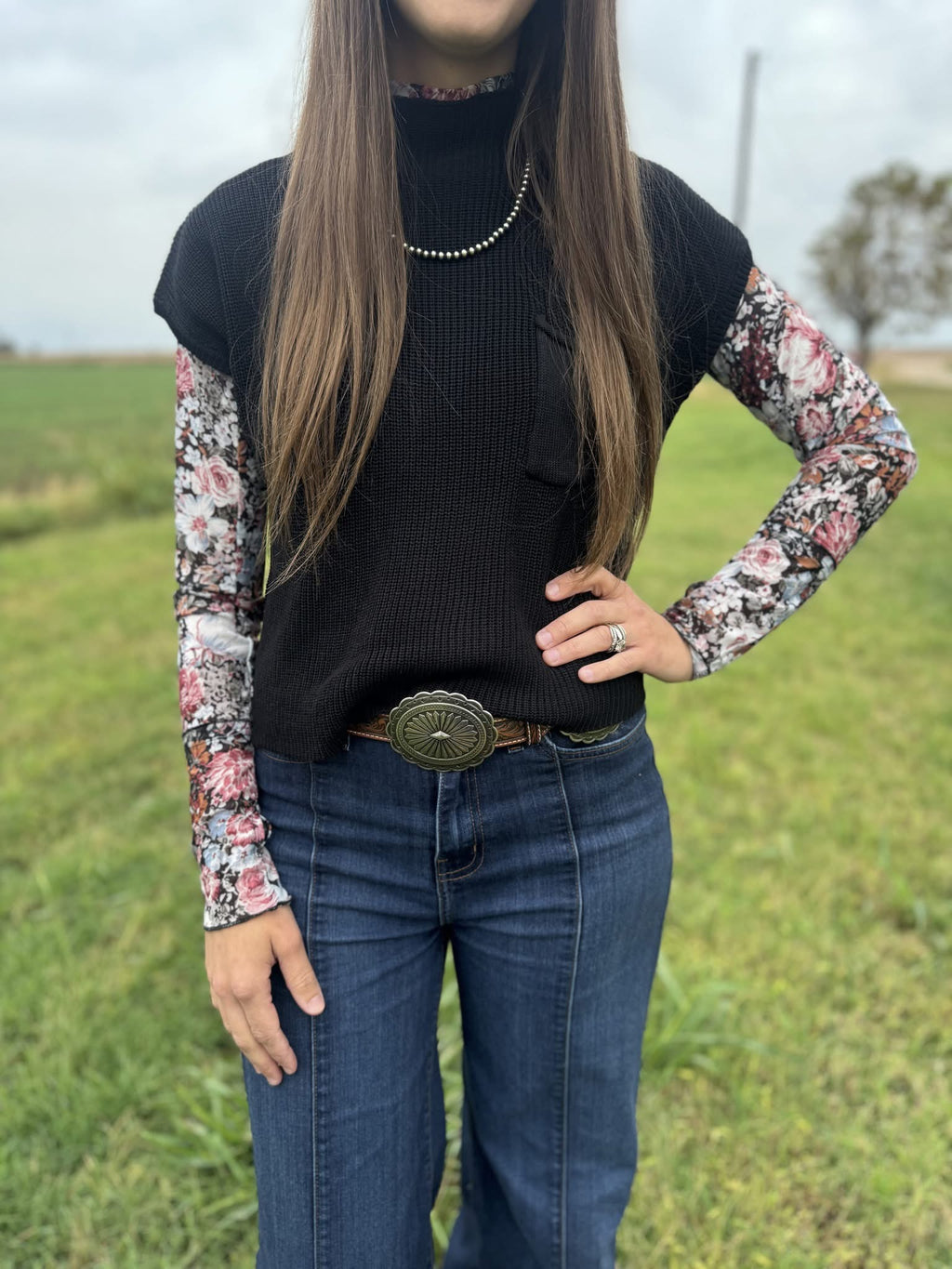 Floral High Neck Mesh Blouse