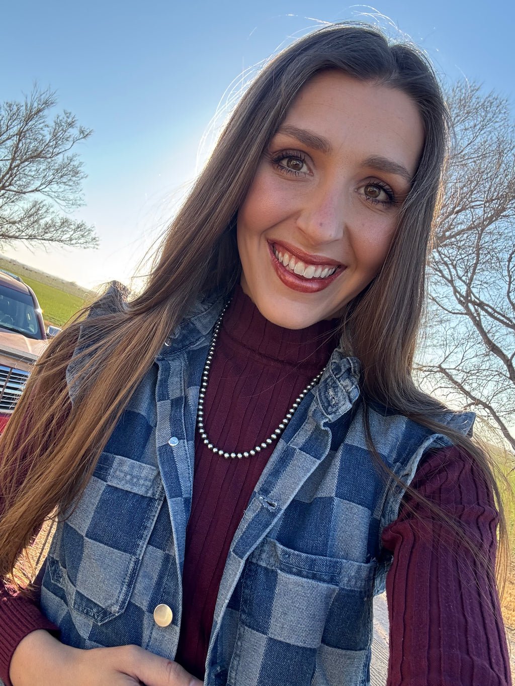Denim Checkered Ruffle Vest
