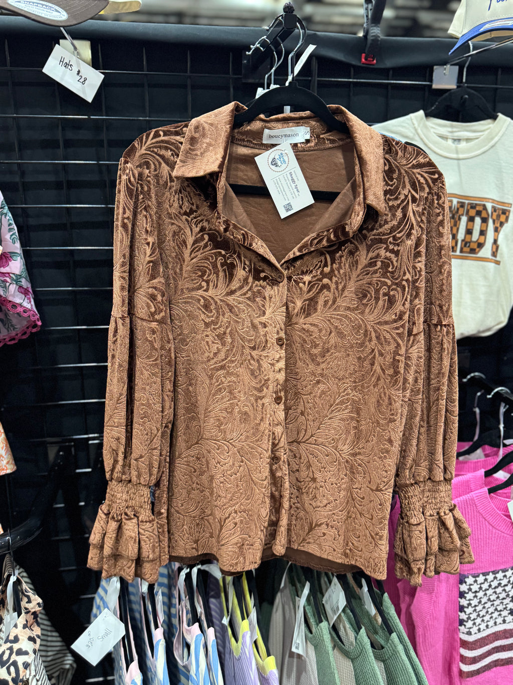 Velvet Vintage Button-Up with Bell Sleeves