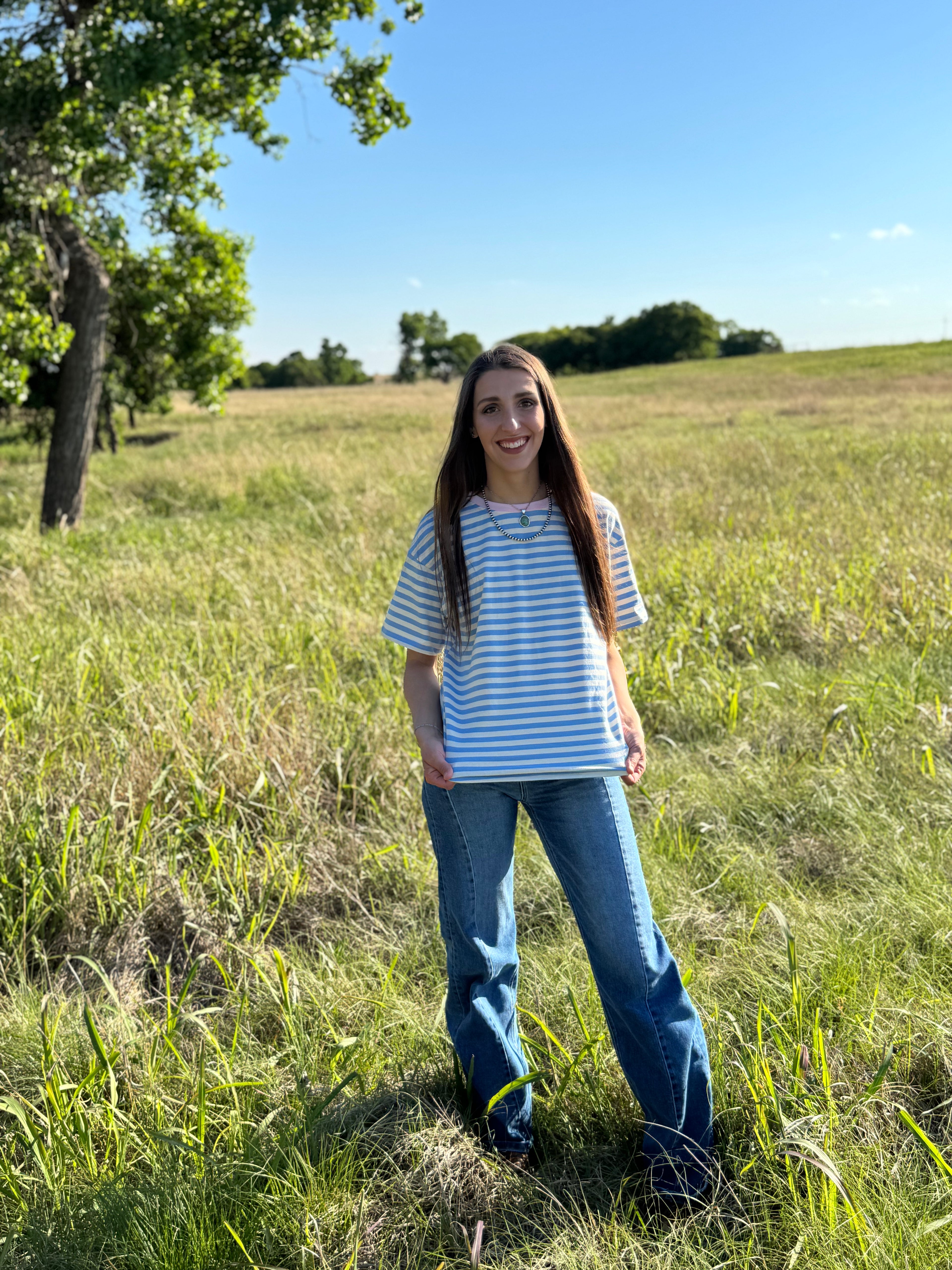 Blue & Pink Striped STAPLE Tee