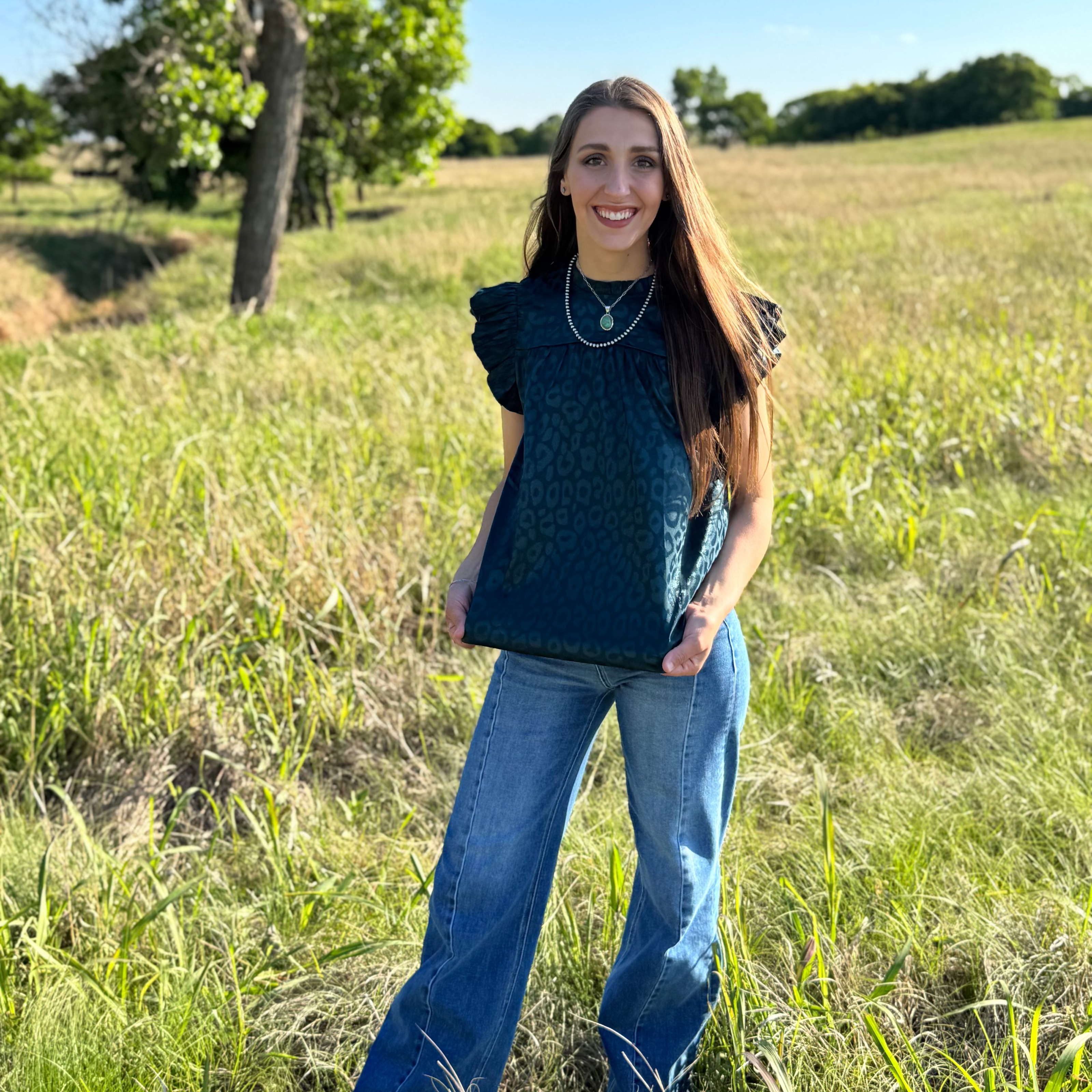 Leopard Print Ruffle Sleeve Blouse