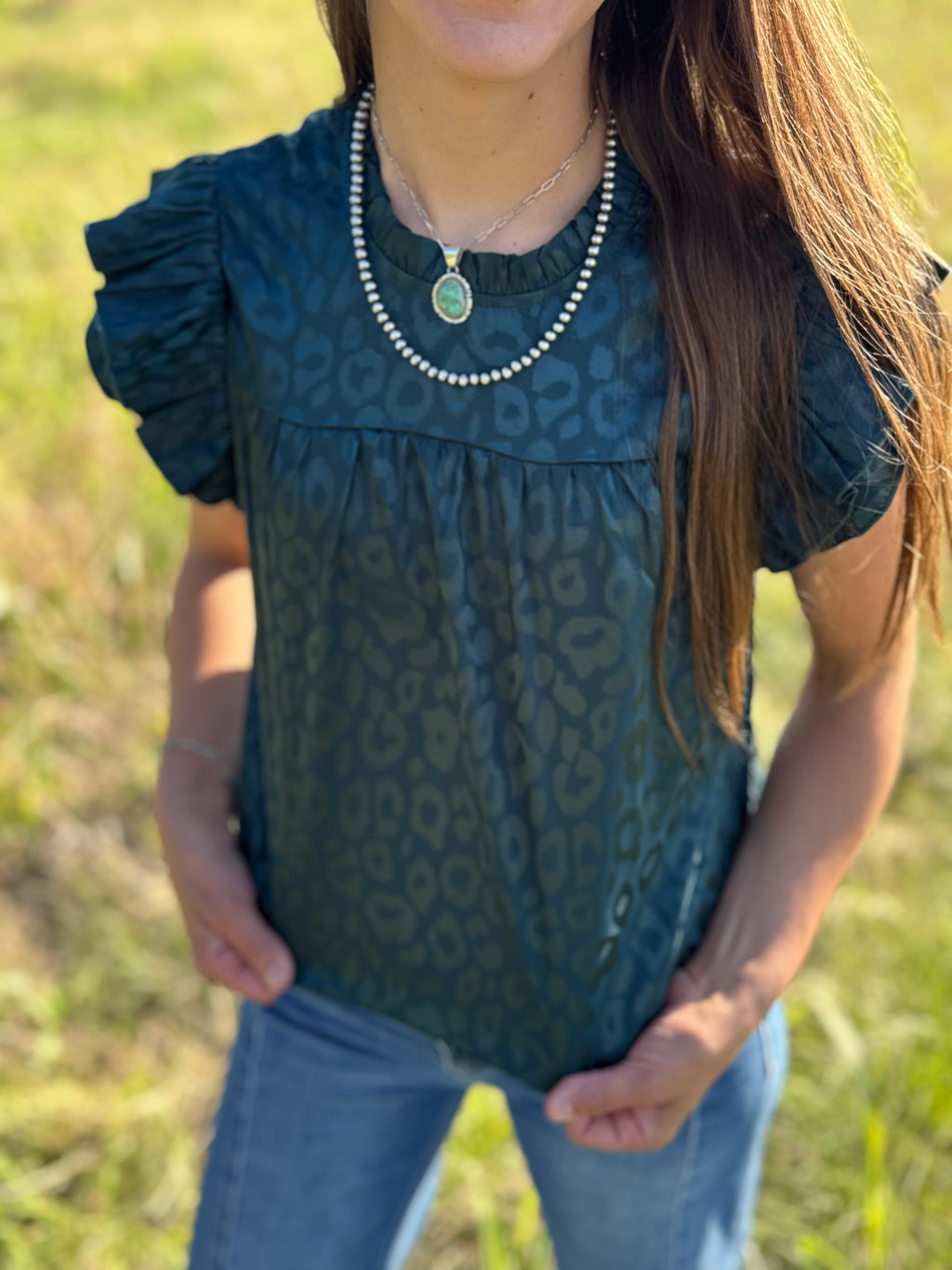 Leopard Print Ruffle Sleeve Blouse