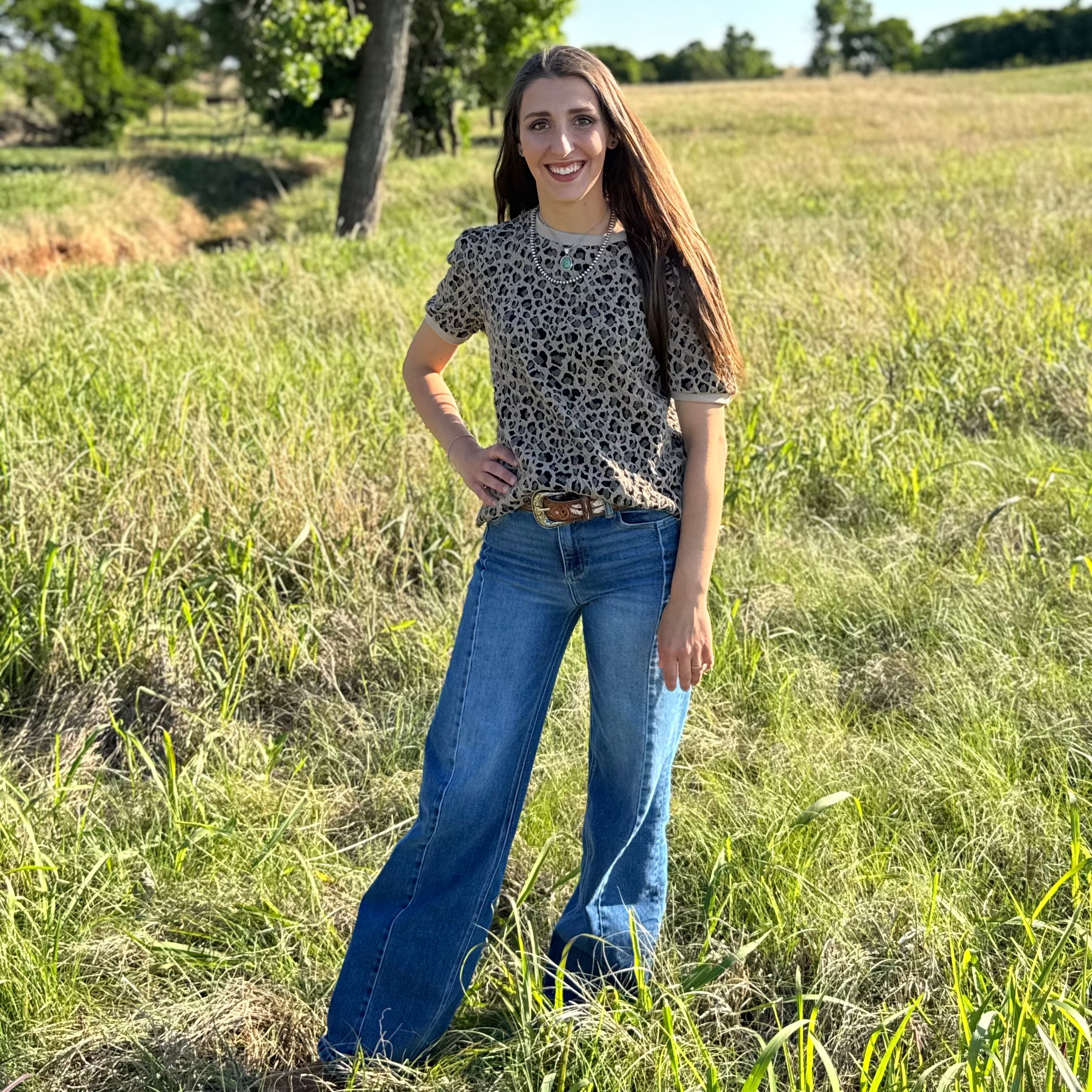 Textured Leopard Crew Neck Top - Ship Aug 1