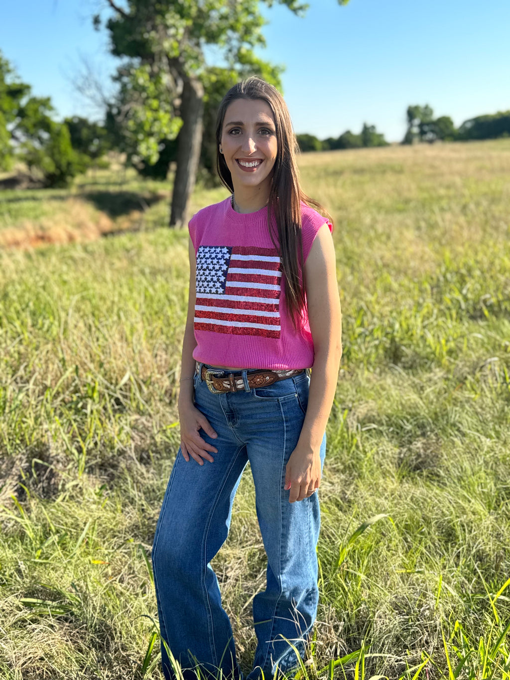 USA Flag Sequin Sweater Tank