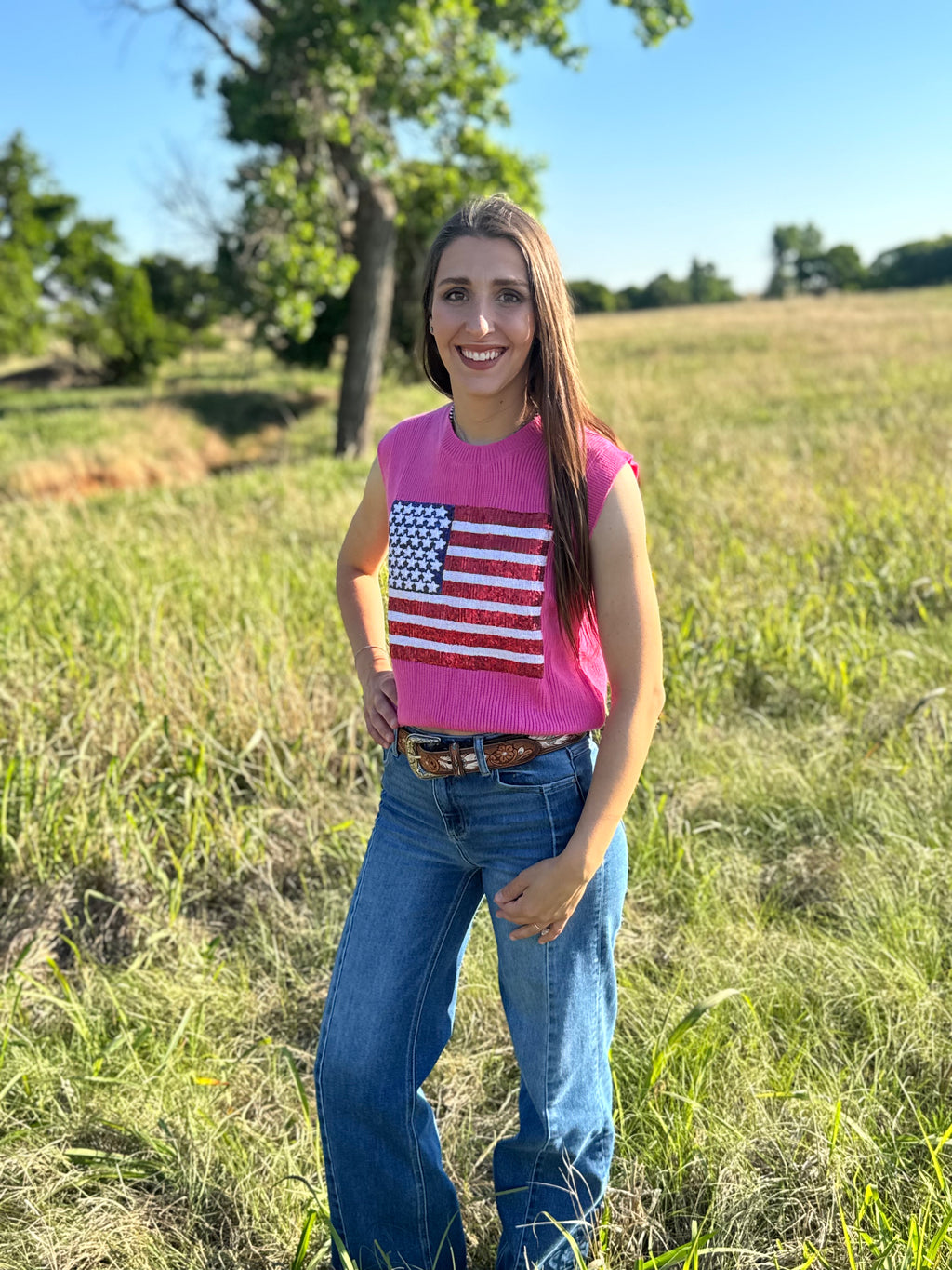 USA Flag Sequin Sweater Tank