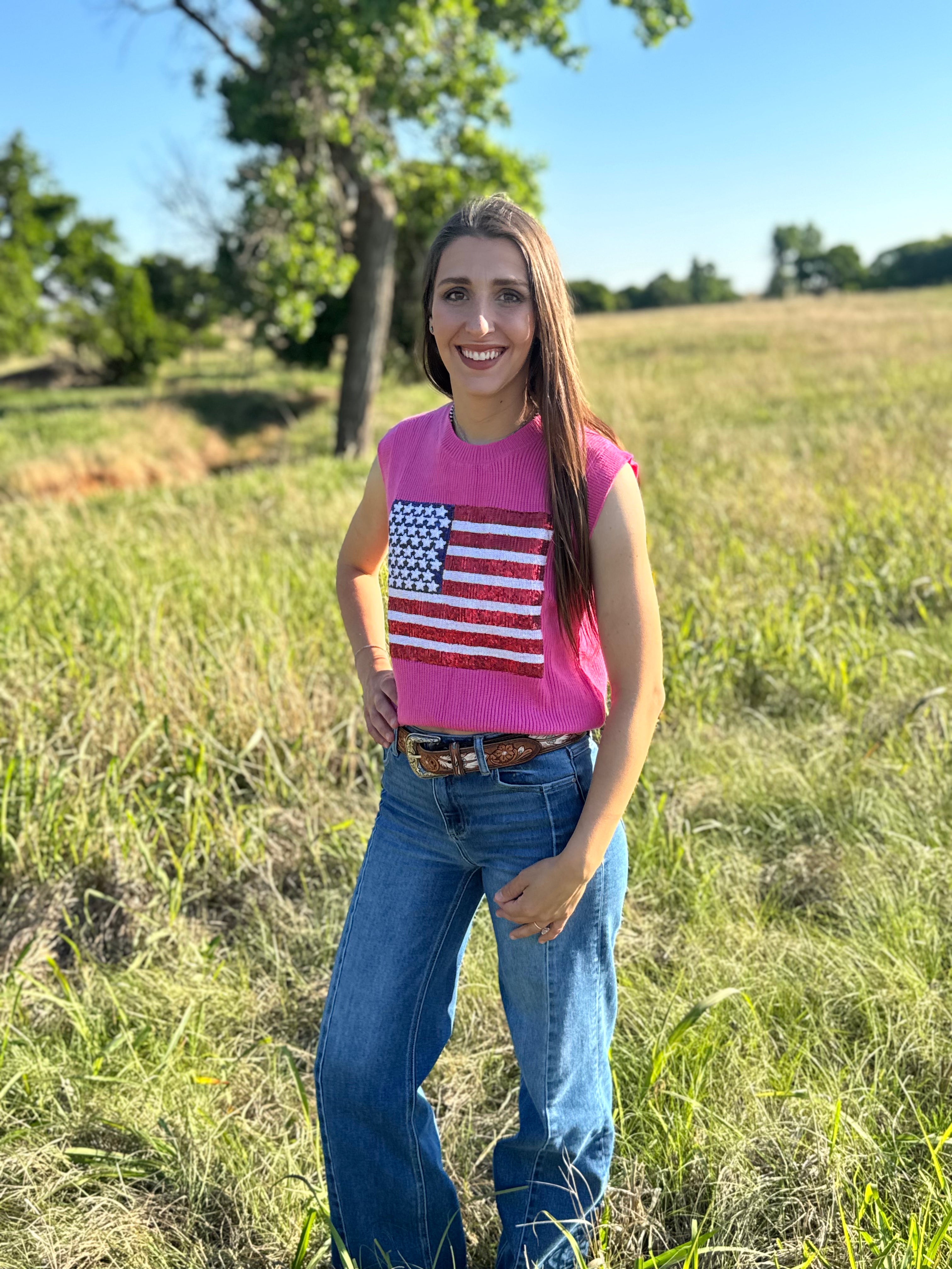USA Flag Sequin Sweater Tank