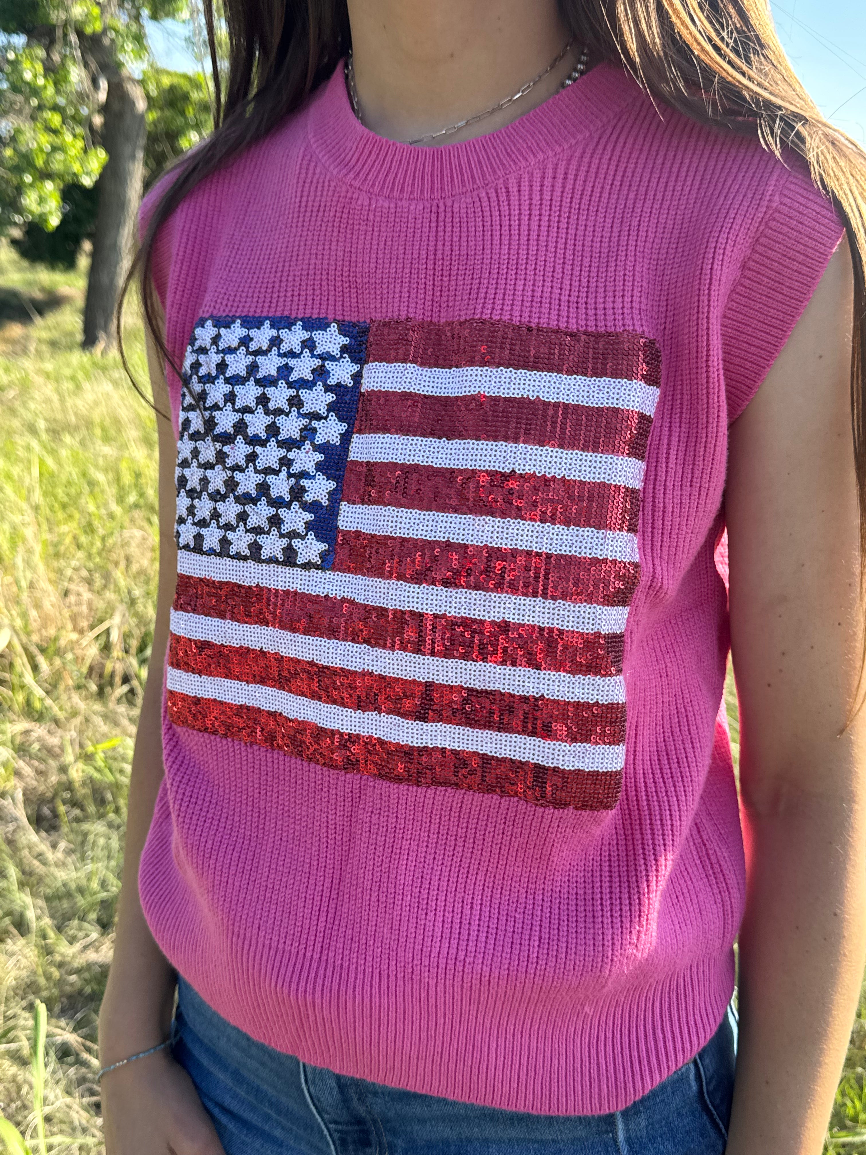 USA Flag Sequin Sweater Tank
