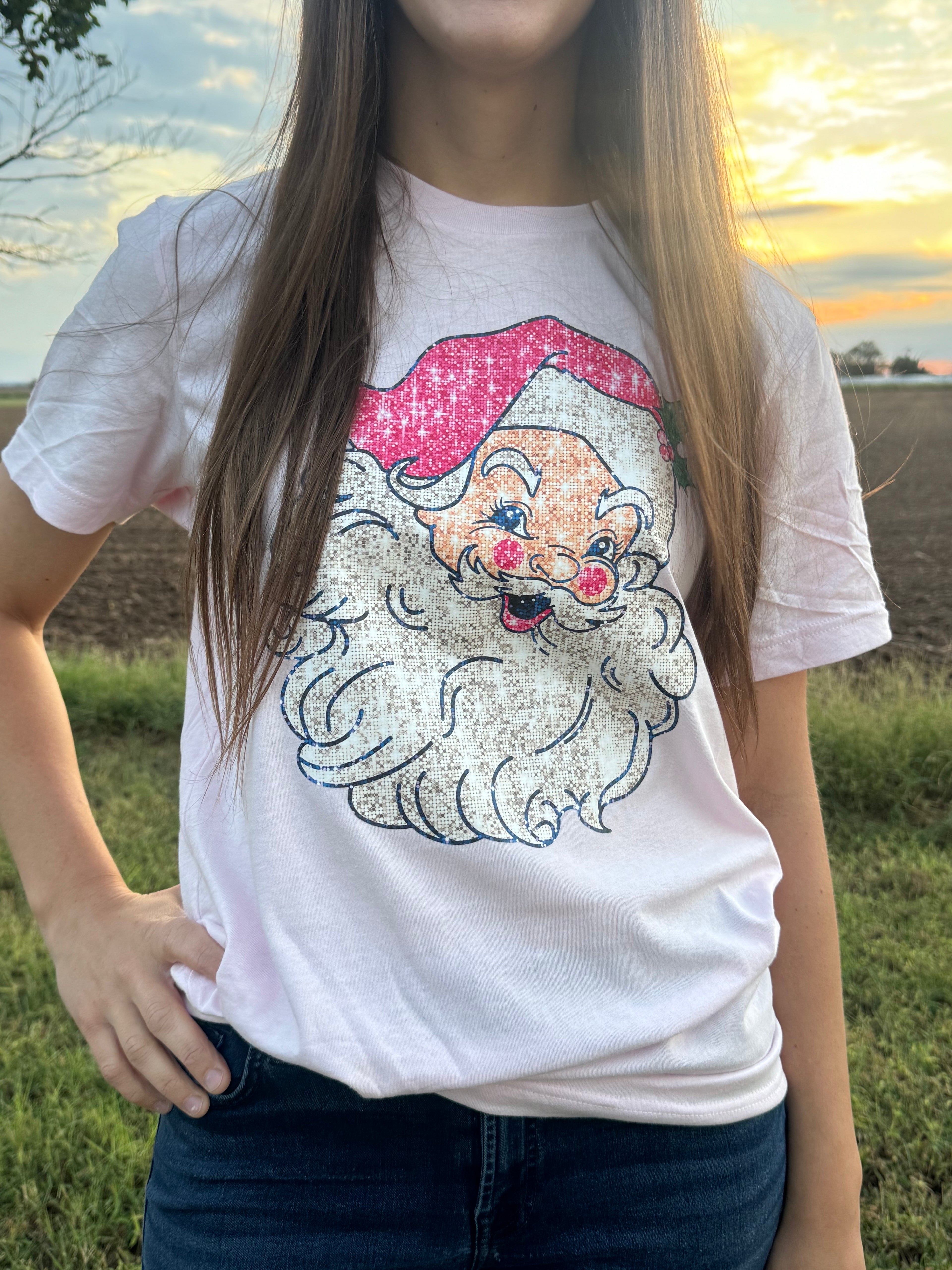 Vintage Faux Glitter Santa Tee