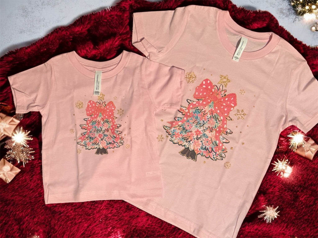 Pink Glitter Christmas Tree Mama & Mini Tee or Sweatshirt
