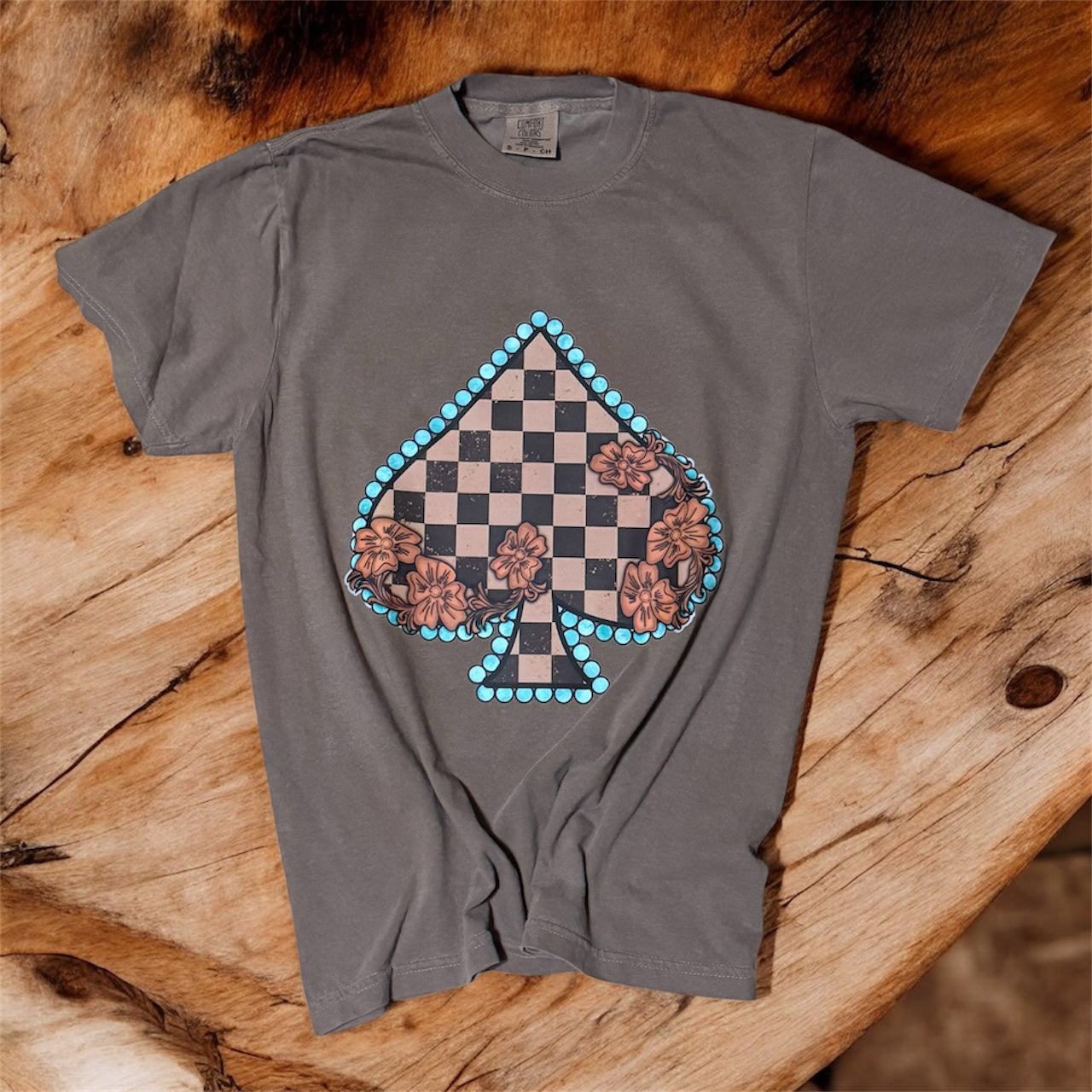 Turqoise & Brown Leather Spade Tee