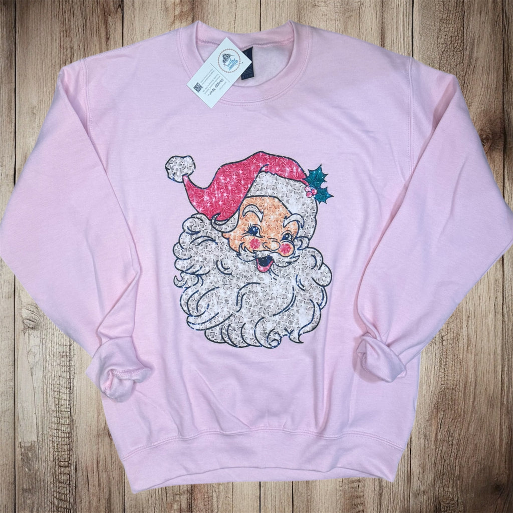 Vintage Faux Glitter Santa Tee or Sweatshirt