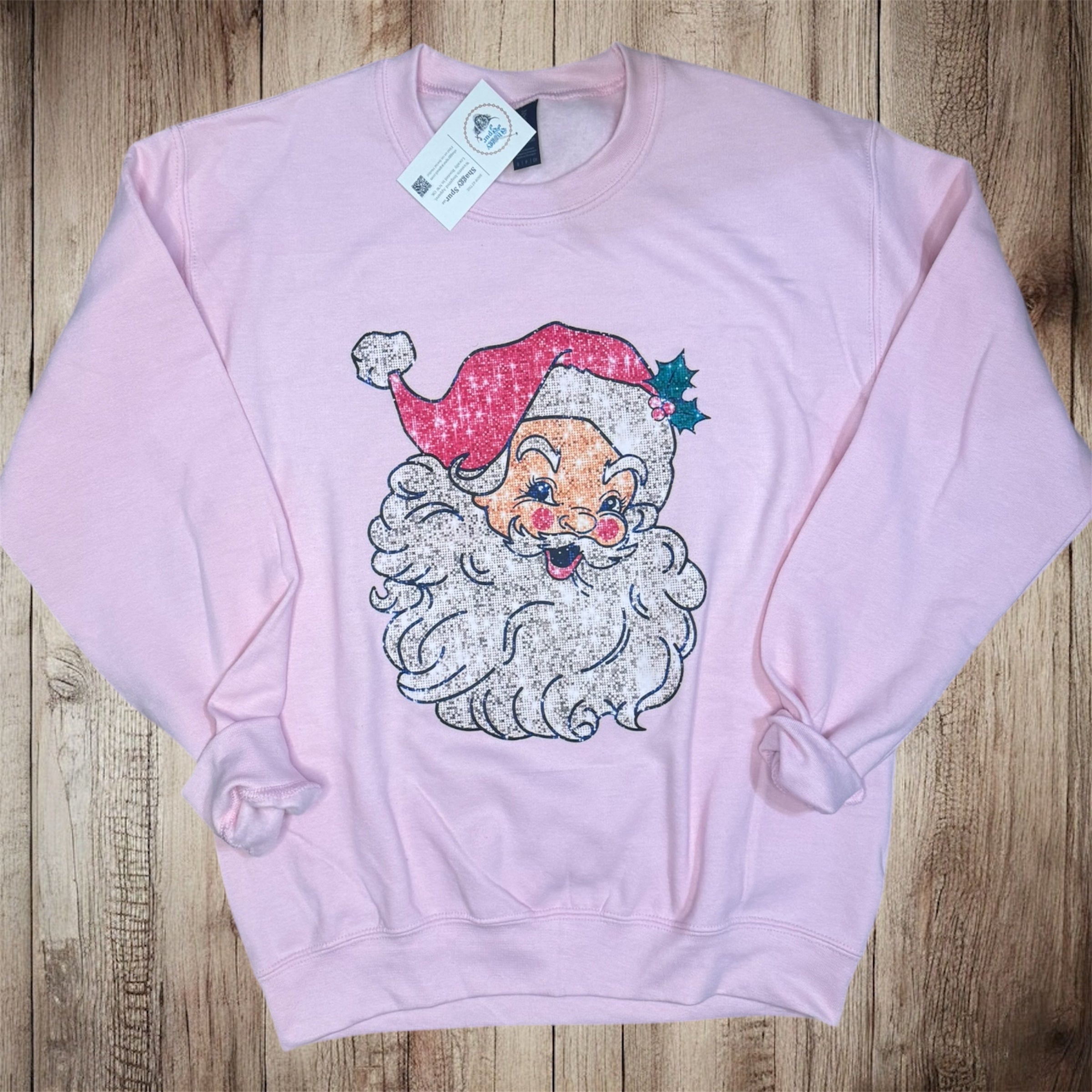 Vintage Faux Glitter Santa Tee or Sweatshirt