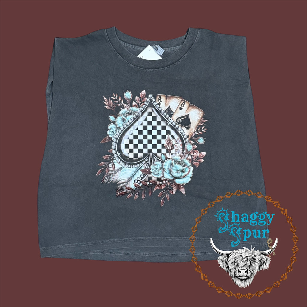 Gray Spaded Checkered Muscle Tank or Tee