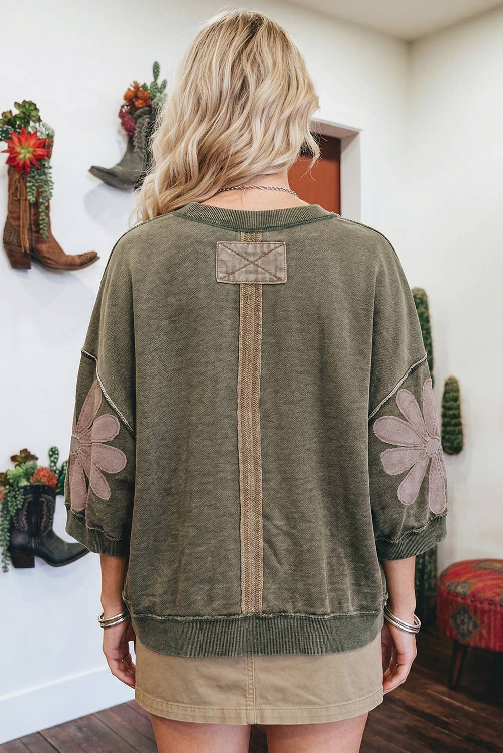 Western Mineral Wash Floral Sleeve Top