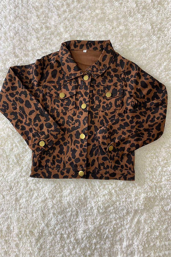 Girls Leopard Denim Jacket