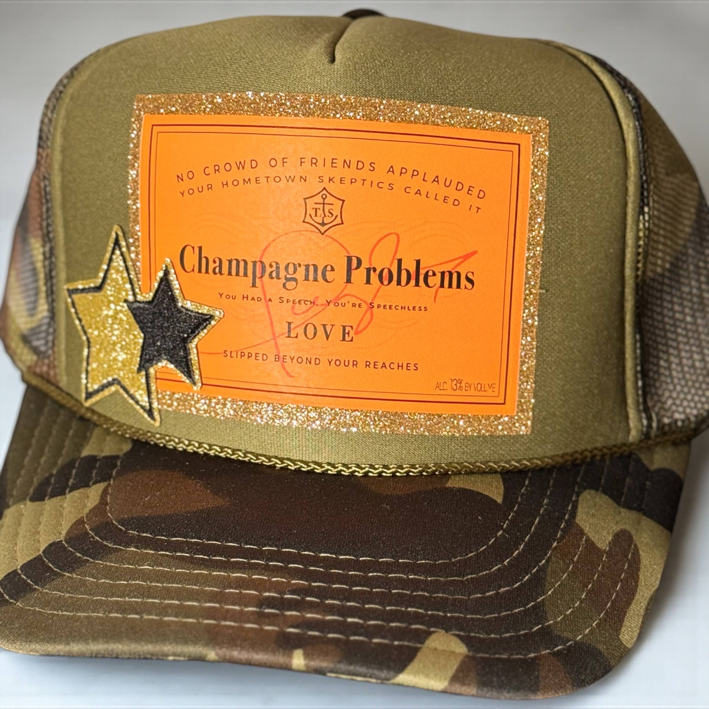 "Champagne Problems" Camo Trucker Hat 