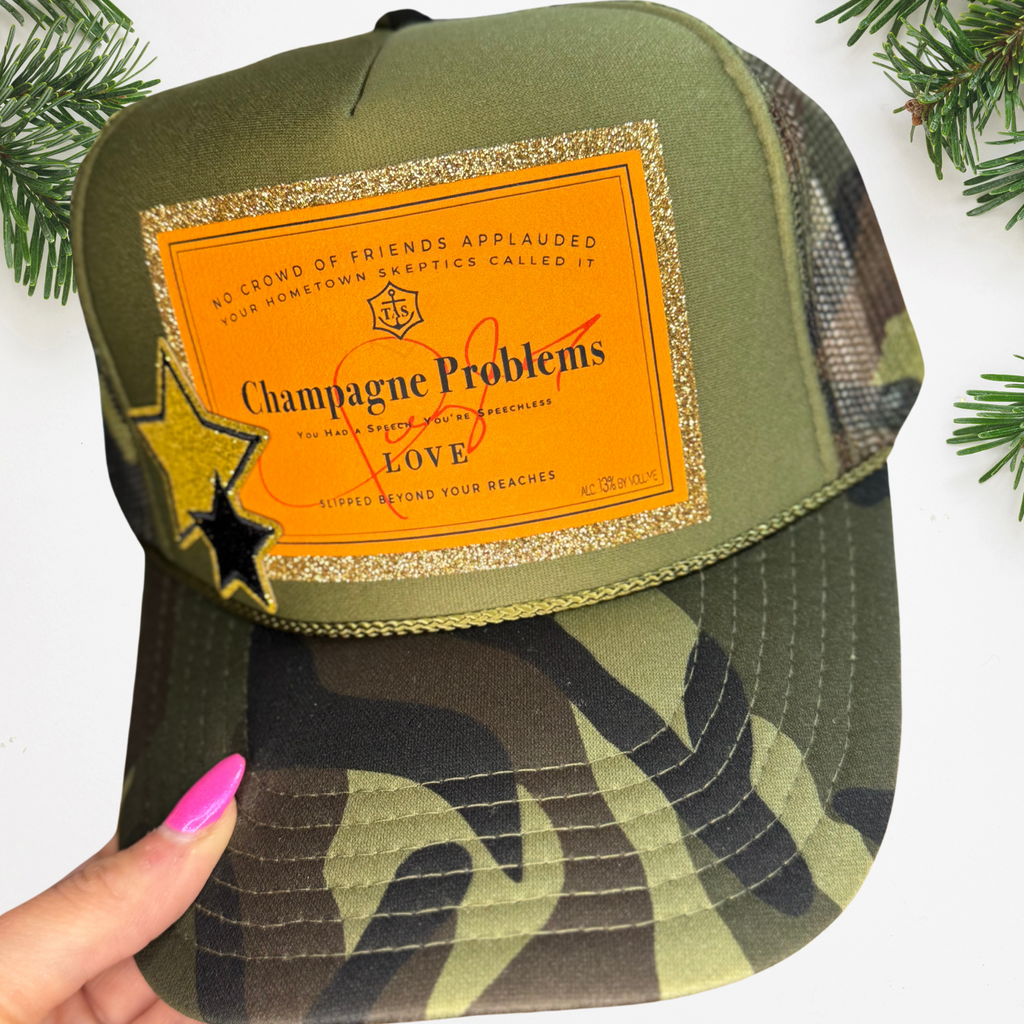 "Champagne Problems" Camo Trucker Hat 
