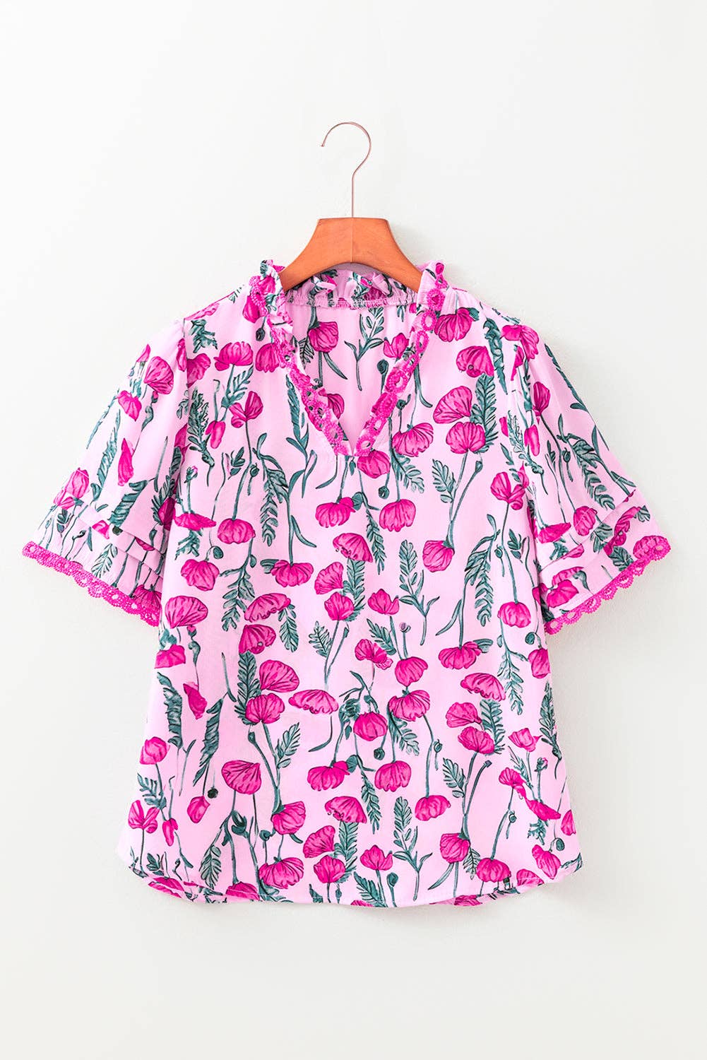 Pink Peony Lace Trimmed Top