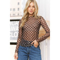 Checkered Print Mesh Top (S-3X)