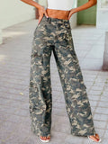 Camo Denim Wide Leg Jeans