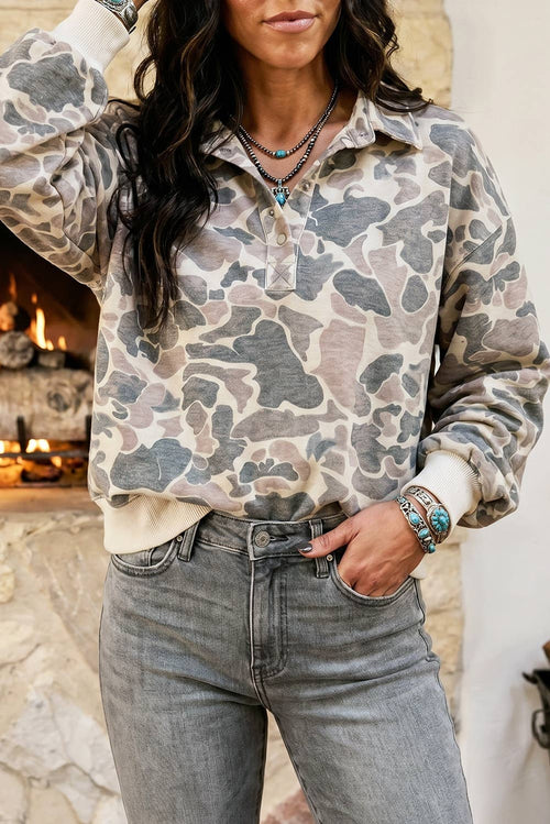 Camouflage Collar Pullover Sweatshirt