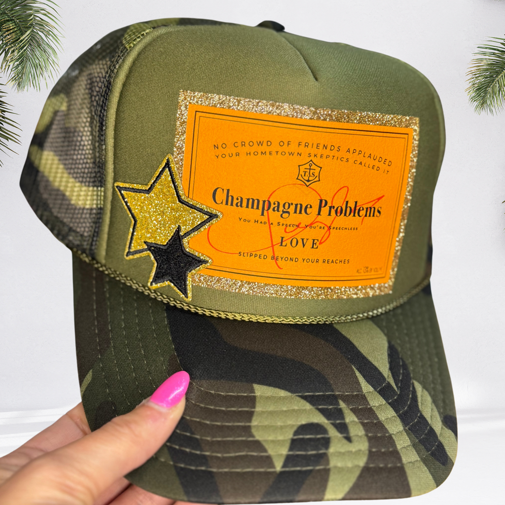 "Champagne Problems" Camo Trucker Hat 