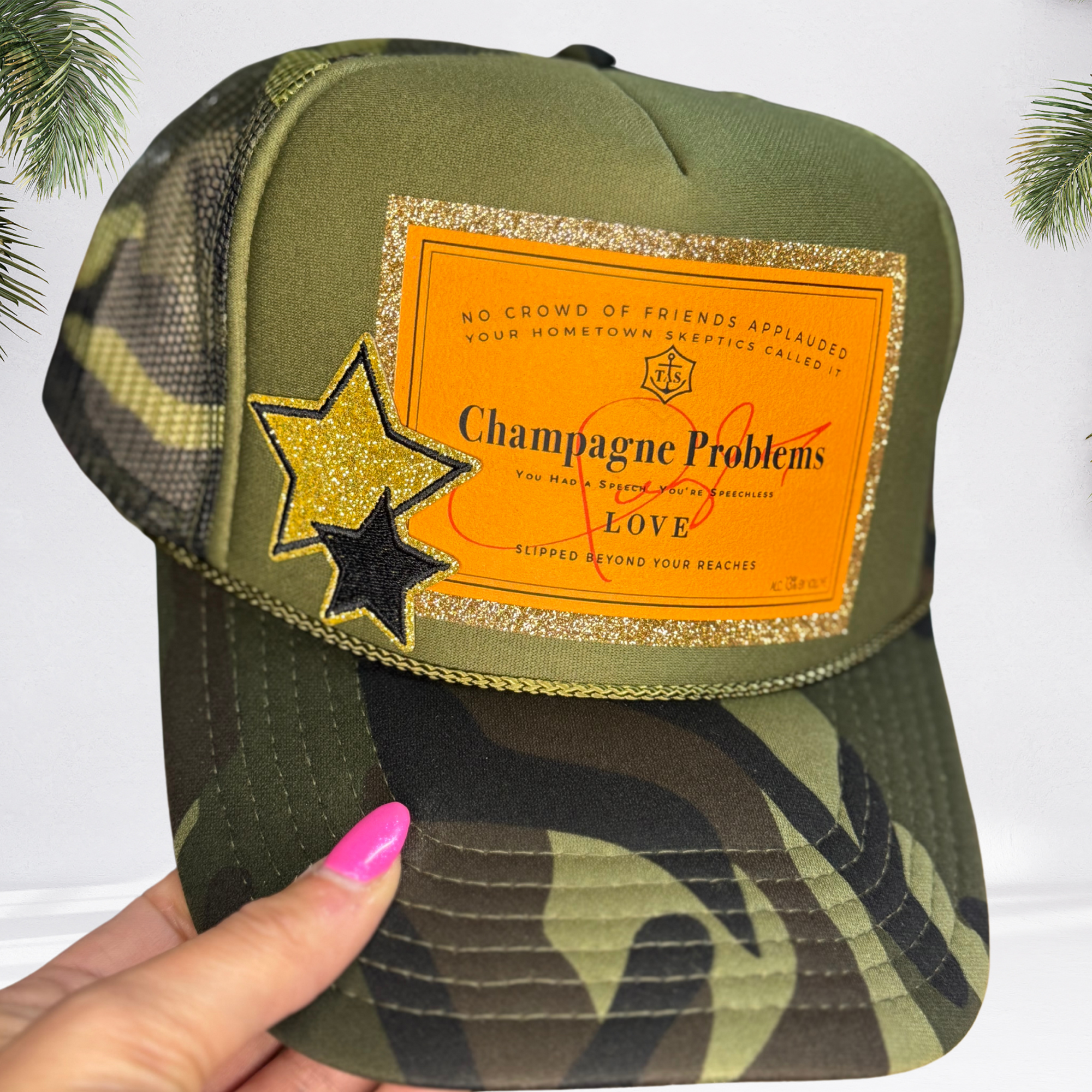 "Champagne Problems" Camo Trucker Hat 